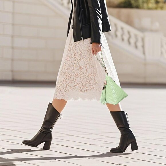 ⚡New Green Leather Triangle Wristlet Clutch Handbag Pyramid Evening Cocktail - Picture 5 of 6